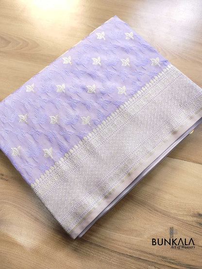 Lavender Jamewar Weaved Soft Mashru Silk Leaf Design Banarasi Saree