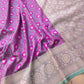 Pink and Green Two Tone Jamewar Weaved Soft Mashru Silk Floral Jaal Design Banarasi Saree