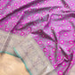 Pink and Green Two Tone Jamewar Weaved Soft Mashru Silk Floral Jaal Design Banarasi Saree