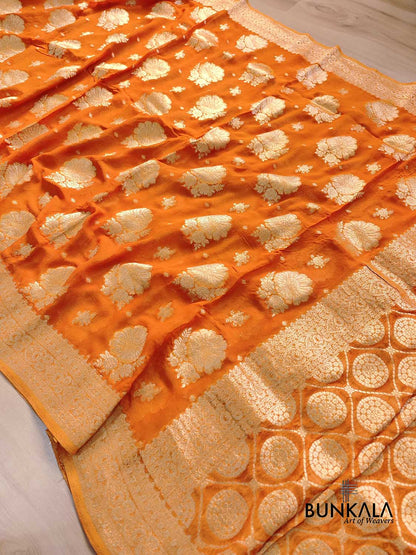 Burnt Orange Georgette Sona Zari Jaal Design Banarasi Saree