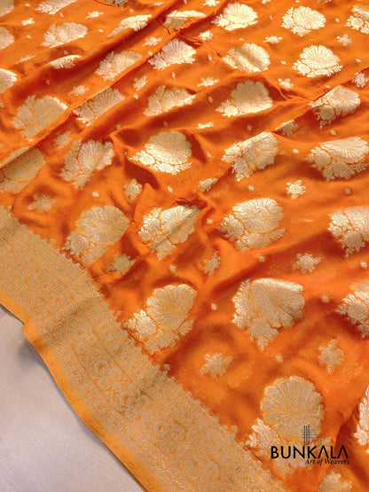 Burnt Orange Georgette Sona Zari Jaal Design Banarasi Saree