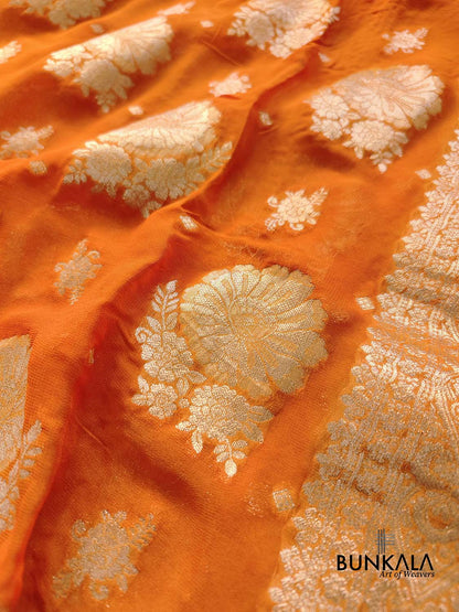 Burnt Orange Georgette Sona Zari Jaal Design Banarasi Saree