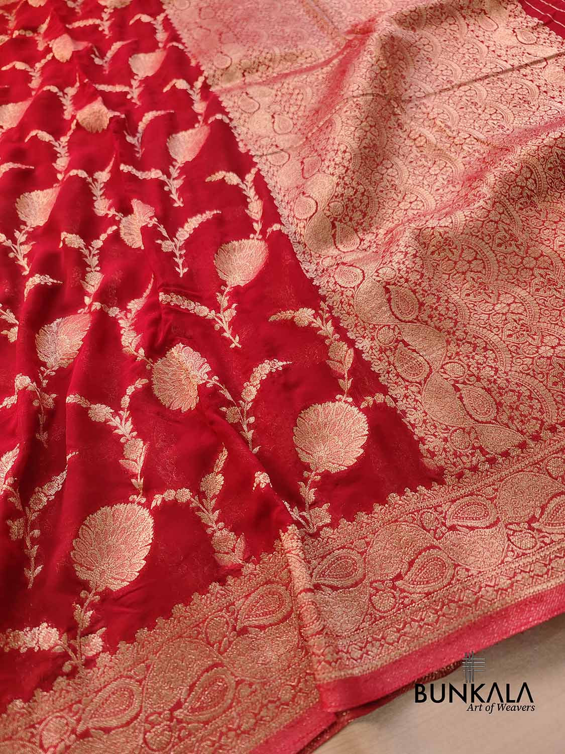 Bridal Red Georgette Sona Zari Jaal Design Banarasi Saree