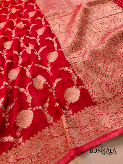 Bridal Red Georgette Sona Zari Jaal Design Banarasi Saree