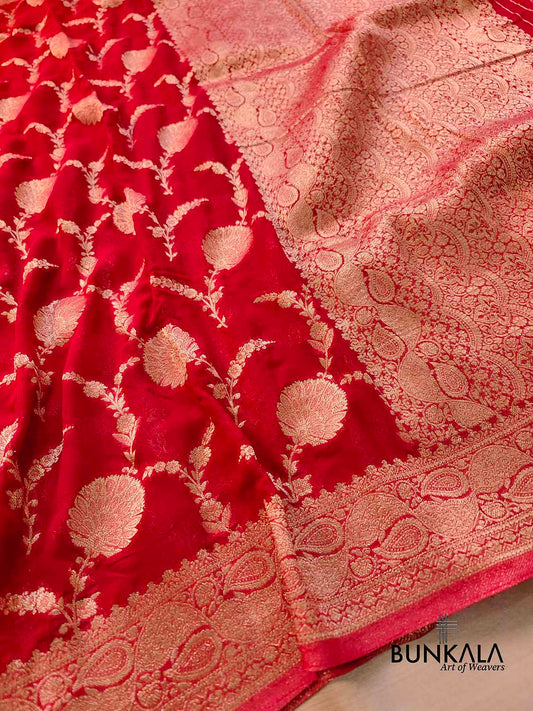 Bridal Red Georgette Sona Zari Jaal Design Banarasi Saree