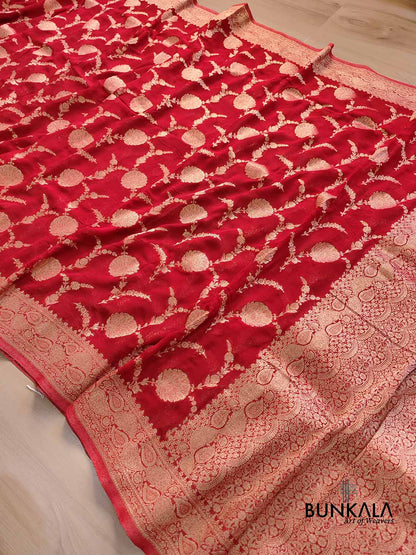 Bridal Red Georgette Sona Zari Jaal Design Banarasi Saree