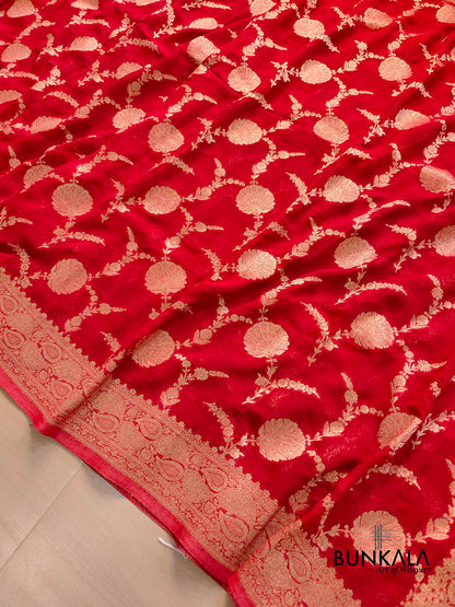 Bridal Red Georgette Sona Zari Jaal Design Banarasi Saree