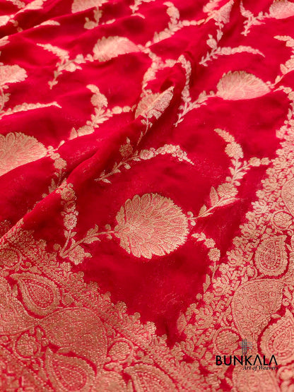 Bridal Red Georgette Sona Zari Jaal Design Banarasi Saree