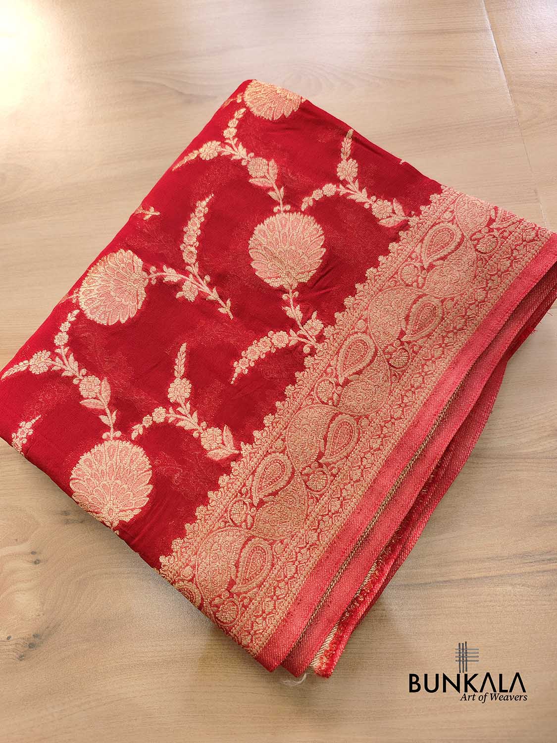 Bridal Red Georgette Sona Zari Jaal Design Banarasi Saree