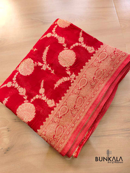 Bridal Red Georgette Sona Zari Jaal Design Banarasi Saree