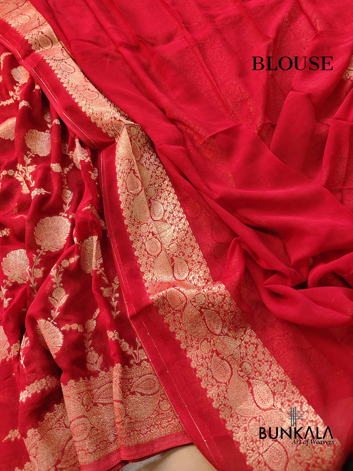 Bridal Red Georgette Sona Zari Jaal Design Banarasi Saree