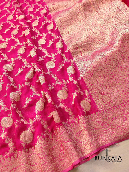 Hot Pink Georgette Sona Zari Jaal Design Banarasi Saree