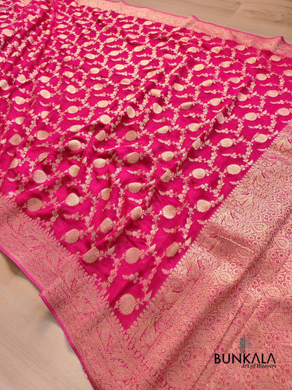 Hot Pink Georgette Sona Zari Jaal Design Banarasi Saree