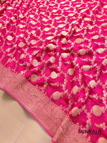Hot Pink Georgette Sona Zari Jaal Design Banarasi Saree