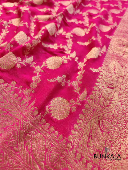 Hot Pink Georgette Sona Zari Jaal Design Banarasi Saree