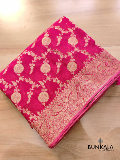 Hot Pink Georgette Sona Zari Jaal Design Banarasi Saree