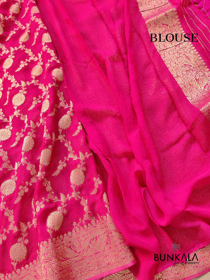Hot Pink Georgette Sona Zari Jaal Design Banarasi Saree