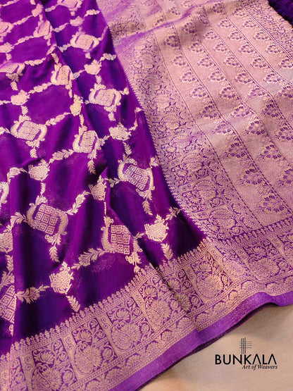 Purple Georgette Sona Zari Jaal Design Banarasi Saree
