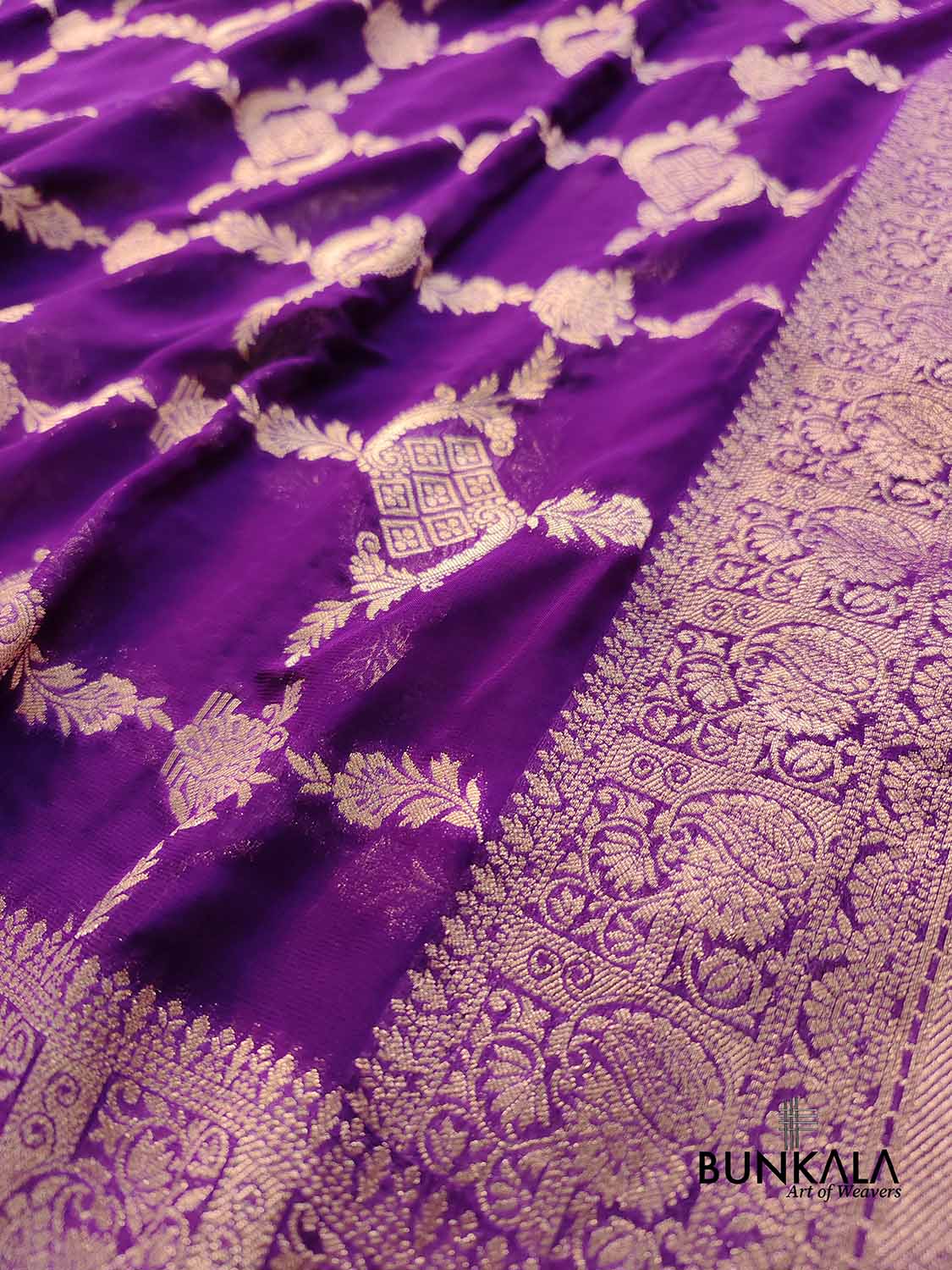 Purple Georgette Sona Zari Jaal Design Banarasi Saree