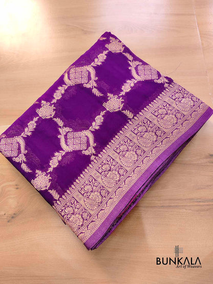 Purple Georgette Sona Zari Jaal Design Banarasi Saree