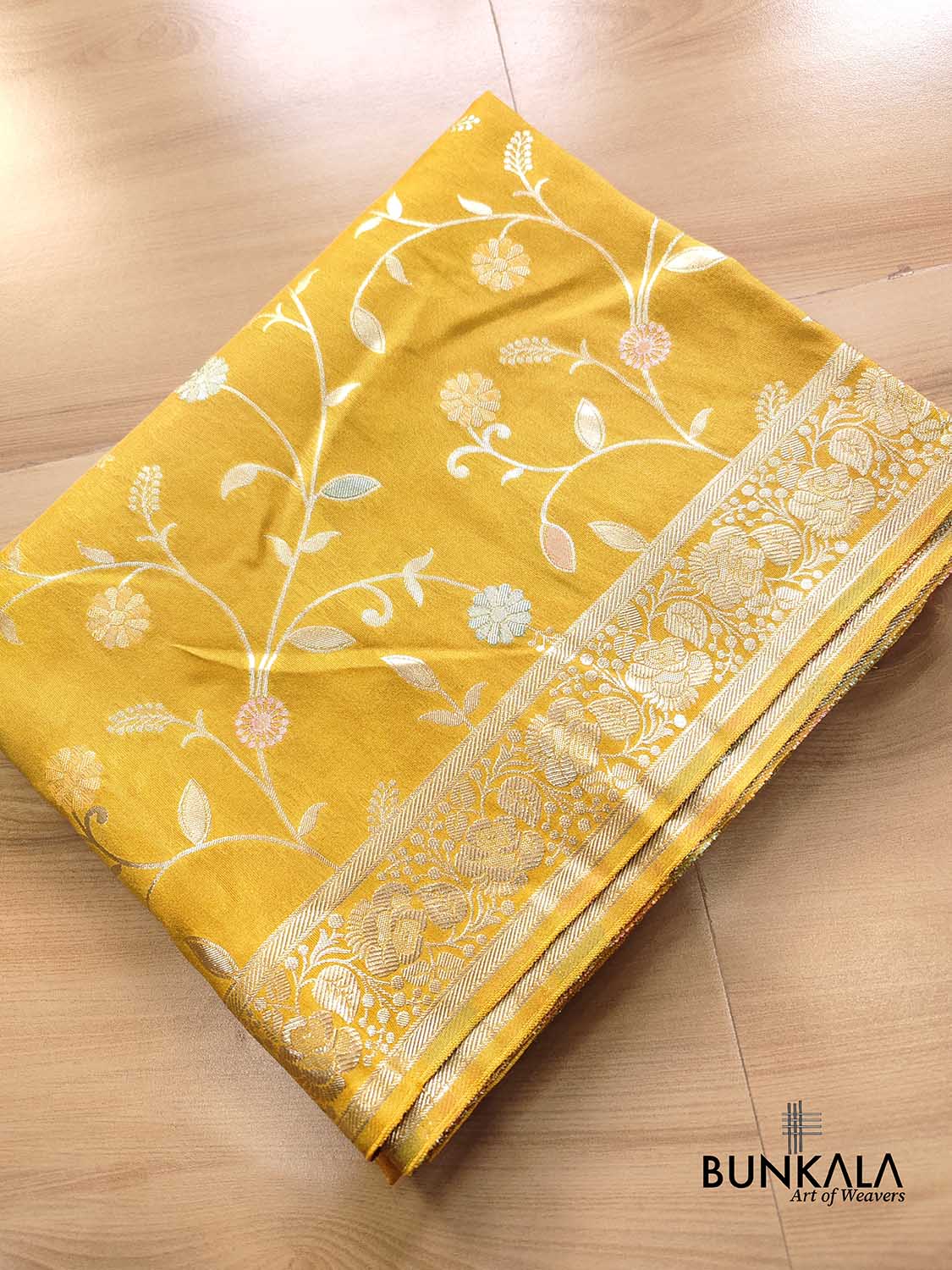 Bright Yellow Meenakari Floral Jaal Banarasi Soft Tissue Silk Saree