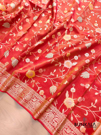 Red Meenakari Floral Jaal Banarasi Soft Tissue Silk Saree