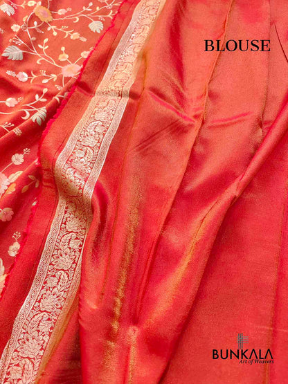 Red Meenakari Floral Jaal Banarasi Soft Tissue Silk Saree