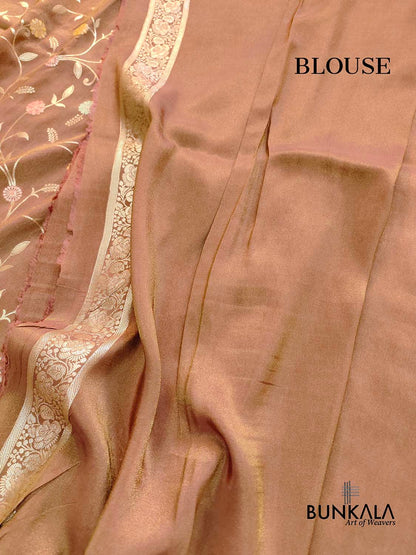 Chiku Brown Meenakari Floral Jaal Banarasi Soft Tissue Silk Saree