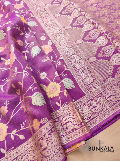 Purple Meenakari Floral Jaal Banarasi Soft Tissue Silk Saree