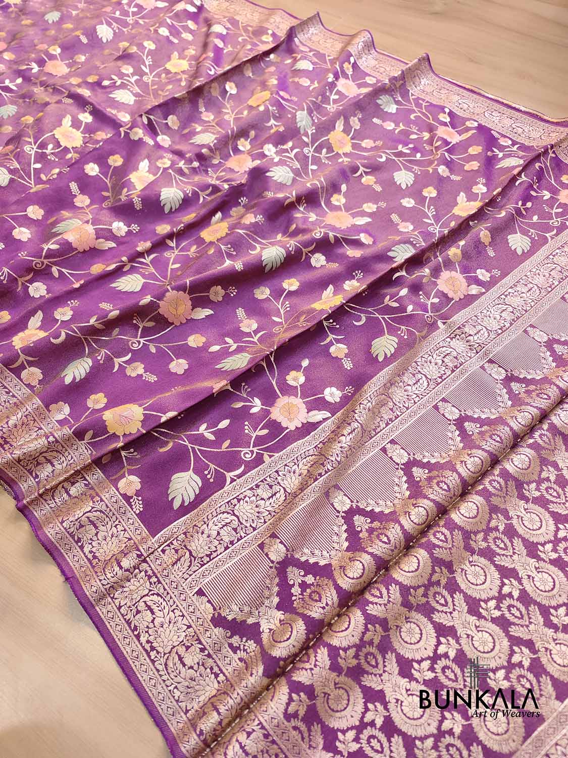 Purple Meenakari Floral Jaal Banarasi Soft Tissue Silk Saree