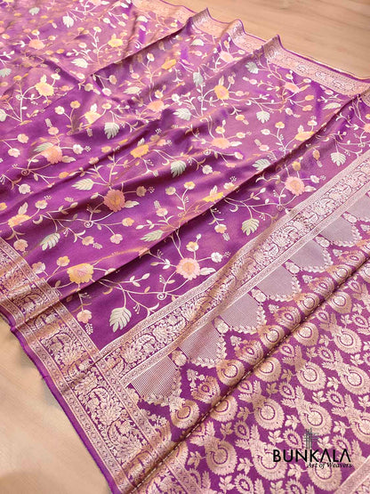 Purple Meenakari Floral Jaal Banarasi Soft Tissue Silk Saree