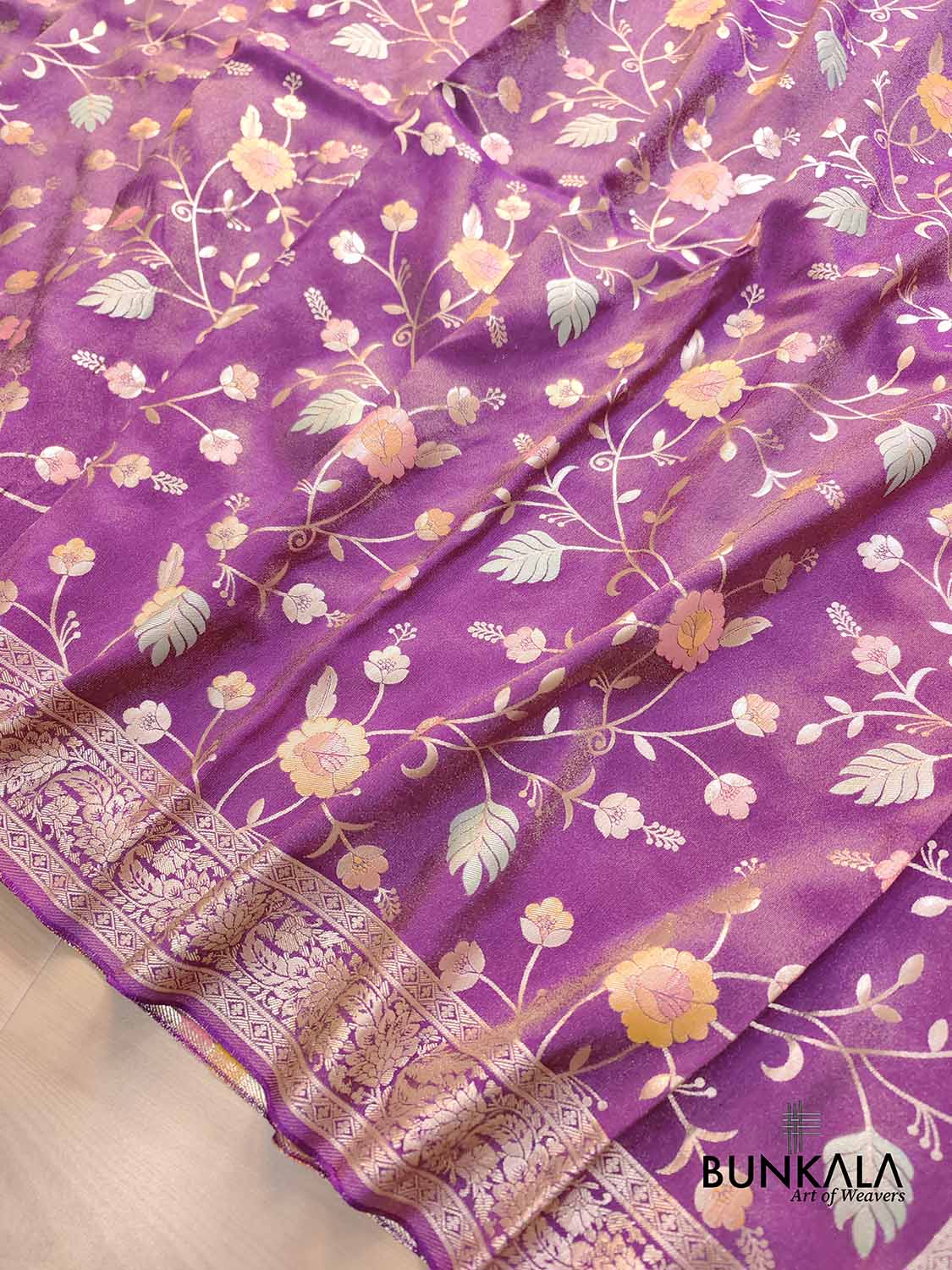 Purple Meenakari Floral Jaal Banarasi Soft Tissue Silk Saree
