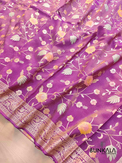Purple Meenakari Floral Jaal Banarasi Soft Tissue Silk Saree
