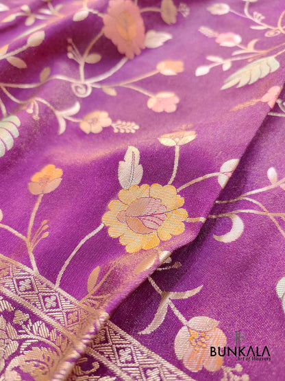 Purple Meenakari Floral Jaal Banarasi Soft Tissue Silk Saree