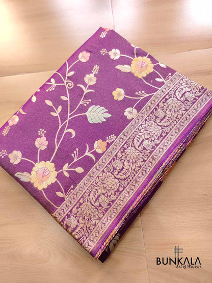 Purple Meenakari Floral Jaal Banarasi Soft Tissue Silk Saree