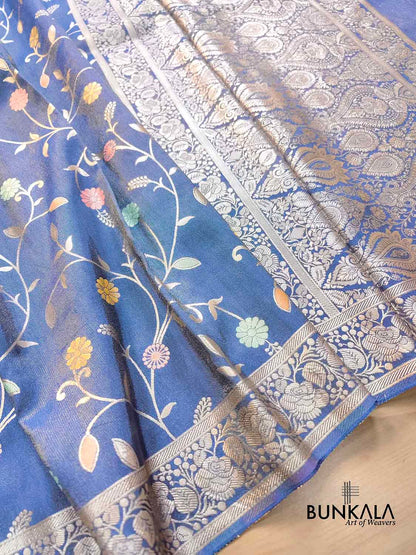 Blue Meenakari Floral Jaal Banarasi Soft Tissue Silk Saree