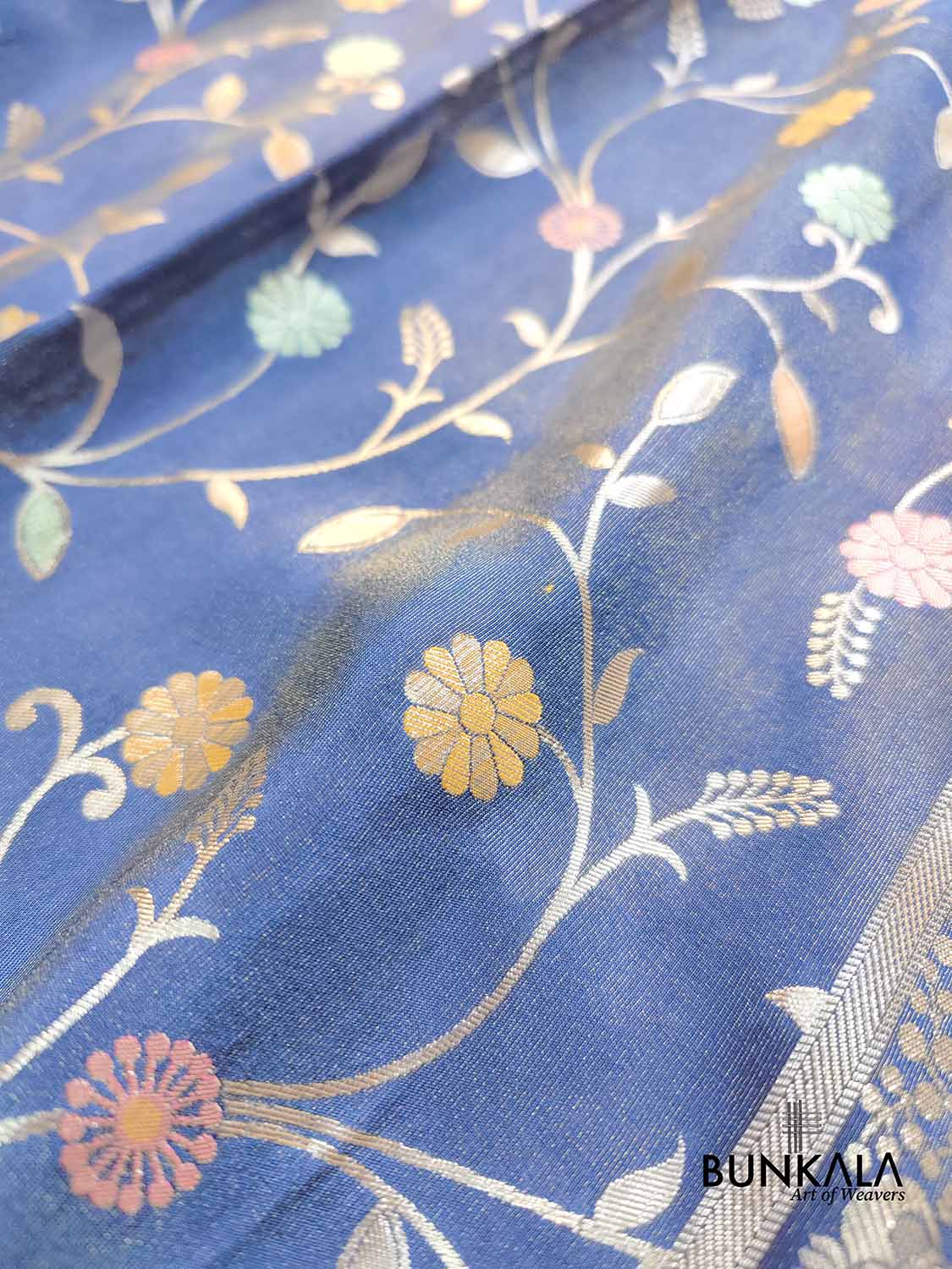 Blue Meenakari Floral Jaal Banarasi Soft Tissue Silk Saree