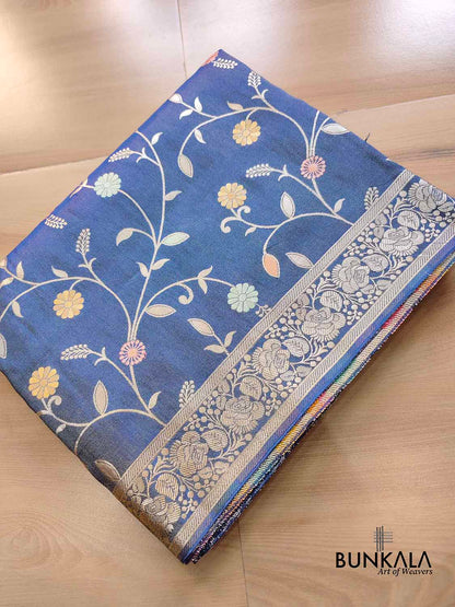 Blue Meenakari Floral Jaal Banarasi Soft Tissue Silk Saree