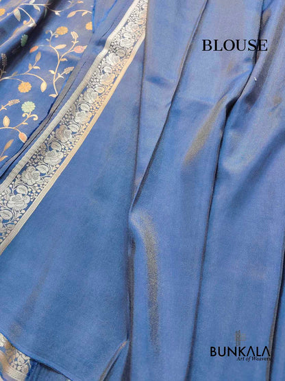 Blue Meenakari Floral Jaal Banarasi Soft Tissue Silk Saree