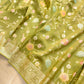 Mehandi Green Meenakari Floral Jaal Banarasi Soft Tissue Silk Saree