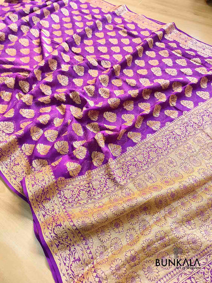 Purple Big Buta Sona Zari Handloom Banarasi Georgette Saree
