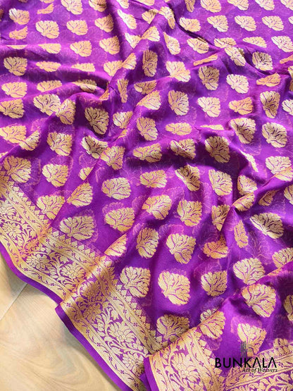 Purple Big Buta Sona Zari Handloom Banarasi Georgette Saree