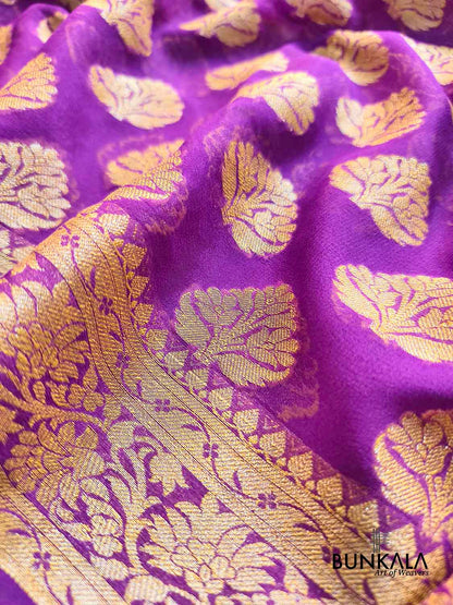 Purple Big Buta Sona Zari Handloom Banarasi Georgette Saree