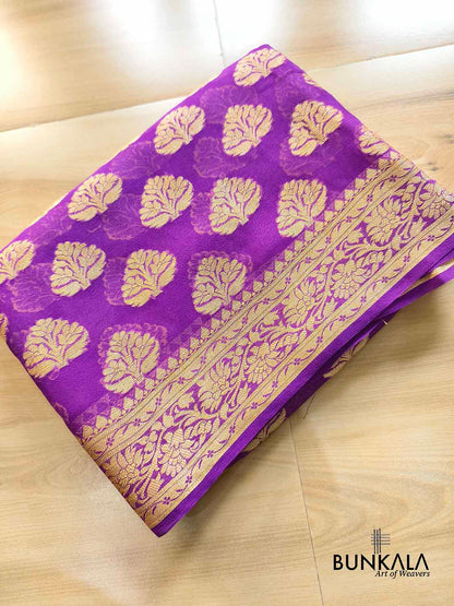 Purple Big Buta Sona Zari Handloom Banarasi Georgette Saree