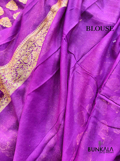 Purple Big Buta Sona Zari Handloom Banarasi Georgette Saree