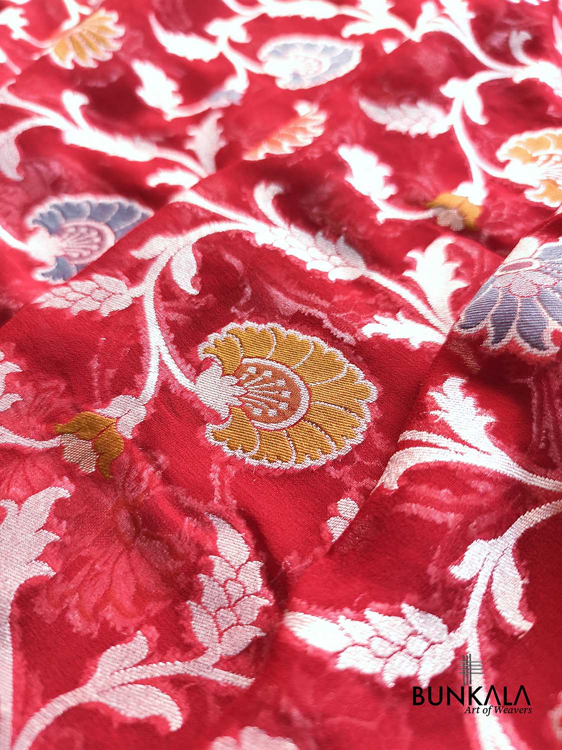 Red Meenakari Silver Zari Jaal Handloom Banarasi Pure Georgette Saree