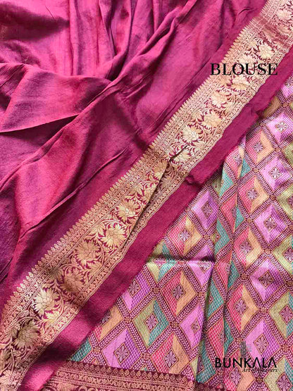 Burgundy Geometric Daimond Design Meenakari Handloom Banarasi Pure Tussar Silk Saree