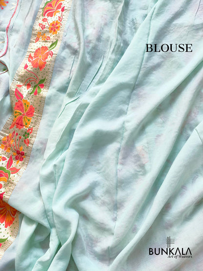 Ice Blue Meenakari Life Tree Design Handloom Banarasi Pure Georgette Saree