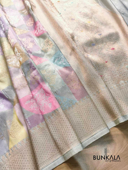 Pastel Ice Blue Multi Rangkat Kadwa Handweaved Banarasi Pure Tissue Silk Saree