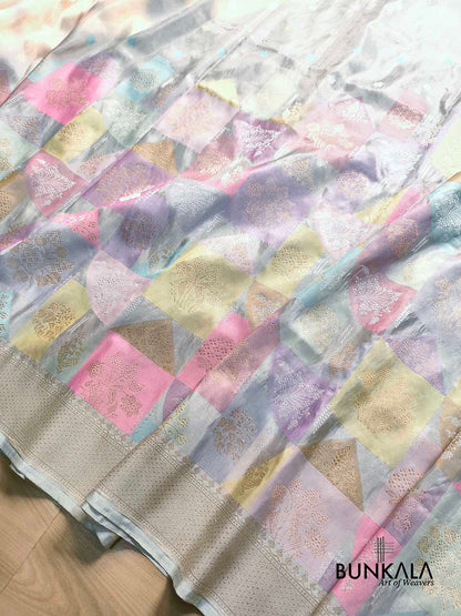 Pastel Ice Blue Multi Rangkat Kadwa Handweaved Banarasi Pure Tissue Silk Saree